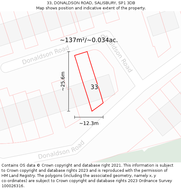 33, DONALDSON ROAD, SALISBURY, SP1 3DB: Plot and title map