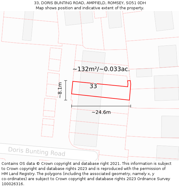 33, DORIS BUNTING ROAD, AMPFIELD, ROMSEY, SO51 0DH: Plot and title map