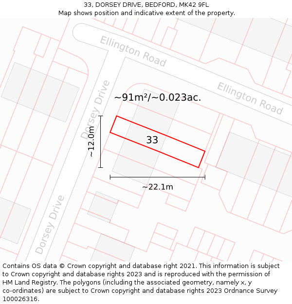 33, DORSEY DRIVE, BEDFORD, MK42 9FL: Plot and title map