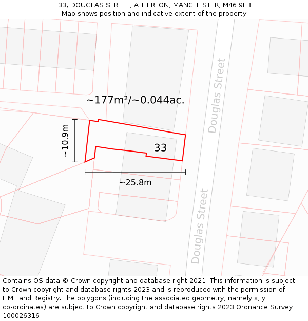 33, DOUGLAS STREET, ATHERTON, MANCHESTER, M46 9FB: Plot and title map