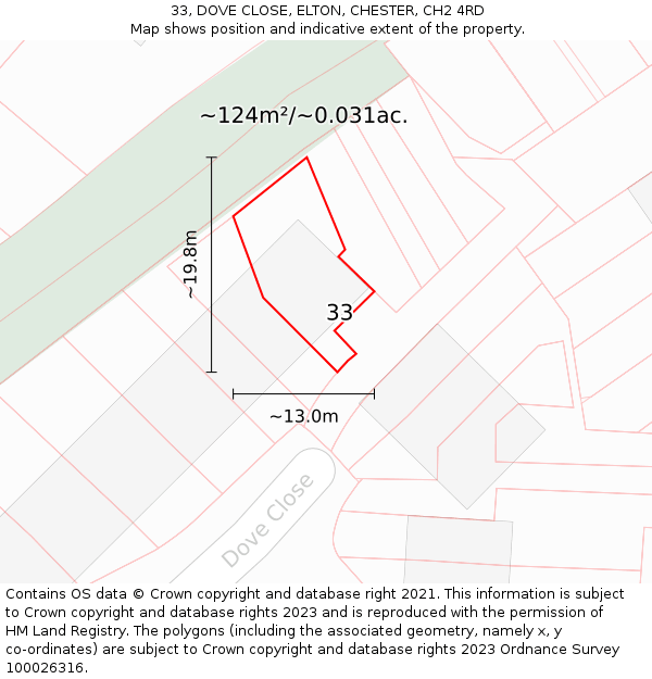 33, DOVE CLOSE, ELTON, CHESTER, CH2 4RD: Plot and title map