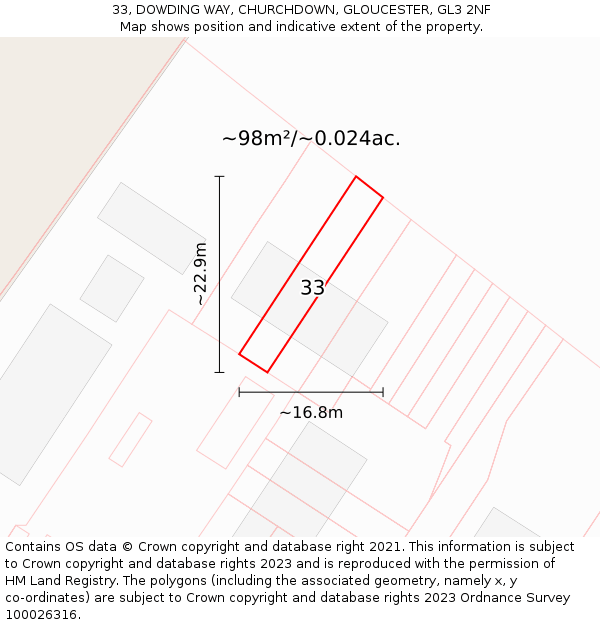 33, DOWDING WAY, CHURCHDOWN, GLOUCESTER, GL3 2NF: Plot and title map