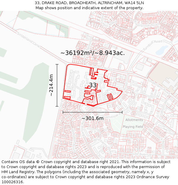 33, DRAKE ROAD, BROADHEATH, ALTRINCHAM, WA14 5LN: Plot and title map