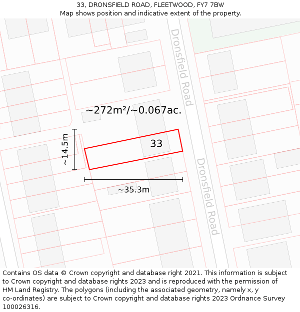 33, DRONSFIELD ROAD, FLEETWOOD, FY7 7BW: Plot and title map