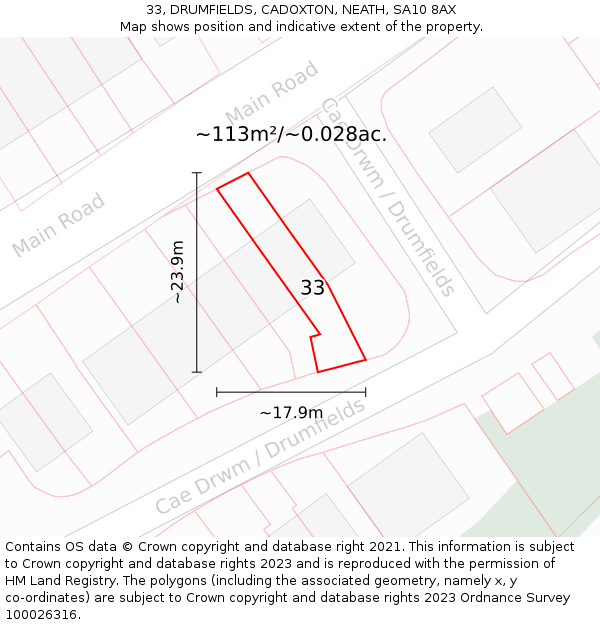 33, DRUMFIELDS, CADOXTON, NEATH, SA10 8AX: Plot and title map