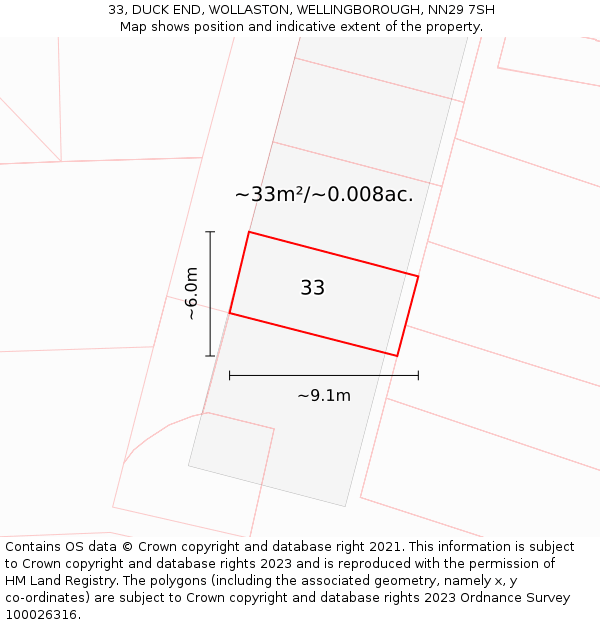 33, DUCK END, WOLLASTON, WELLINGBOROUGH, NN29 7SH: Plot and title map