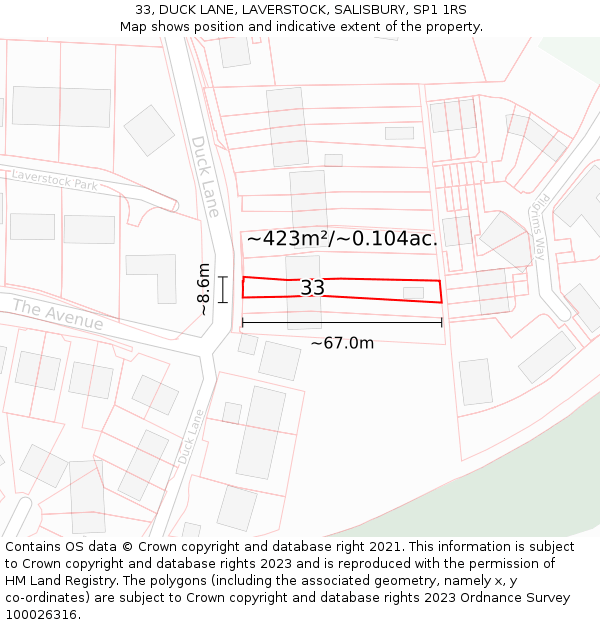 33, DUCK LANE, LAVERSTOCK, SALISBURY, SP1 1RS: Plot and title map
