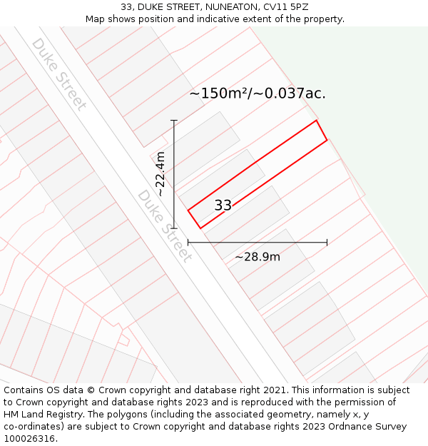 33, DUKE STREET, NUNEATON, CV11 5PZ: Plot and title map