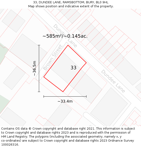 33, DUNDEE LANE, RAMSBOTTOM, BURY, BL0 9HL: Plot and title map