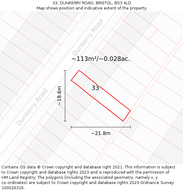 33, DUNKERRY ROAD, BRISTOL, BS3 4LD: Plot and title map