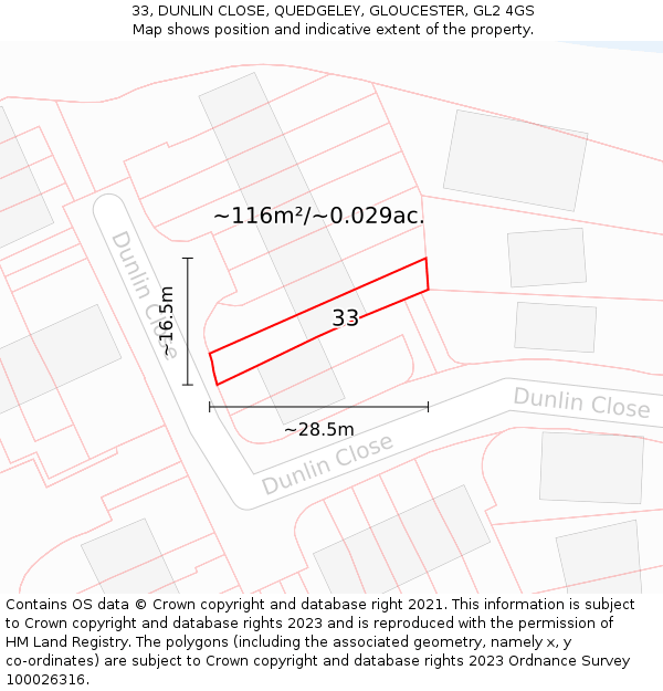 33, DUNLIN CLOSE, QUEDGELEY, GLOUCESTER, GL2 4GS: Plot and title map