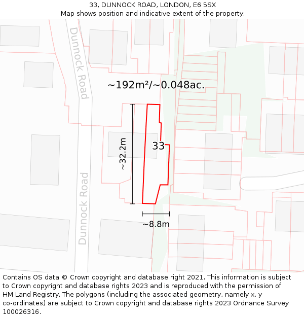 33, DUNNOCK ROAD, LONDON, E6 5SX: Plot and title map