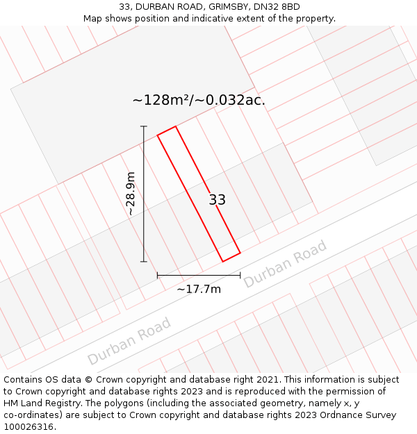 33, DURBAN ROAD, GRIMSBY, DN32 8BD: Plot and title map