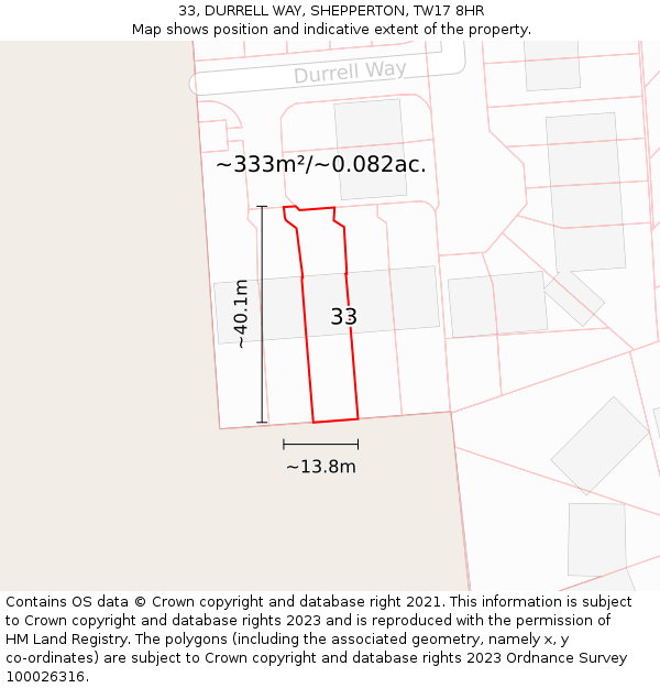 33, DURRELL WAY, SHEPPERTON, TW17 8HR: Plot and title map