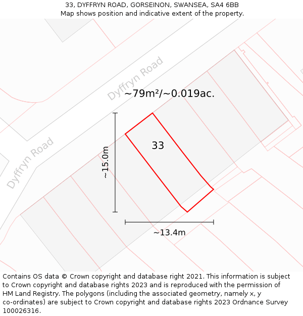 33, DYFFRYN ROAD, GORSEINON, SWANSEA, SA4 6BB: Plot and title map