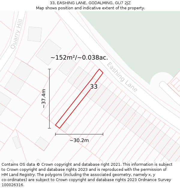 33, EASHING LANE, GODALMING, GU7 2JZ: Plot and title map
