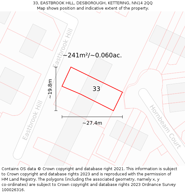 33, EASTBROOK HILL, DESBOROUGH, KETTERING, NN14 2QQ: Plot and title map