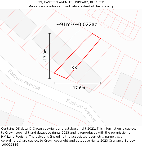 33, EASTERN AVENUE, LISKEARD, PL14 3TD: Plot and title map