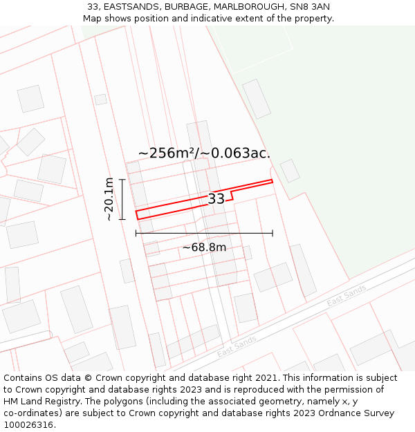 33, EASTSANDS, BURBAGE, MARLBOROUGH, SN8 3AN: Plot and title map
