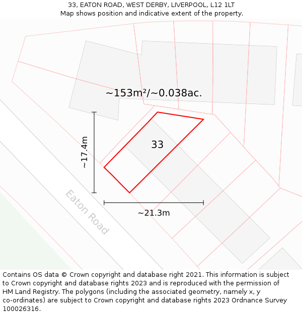 33, EATON ROAD, WEST DERBY, LIVERPOOL, L12 1LT: Plot and title map