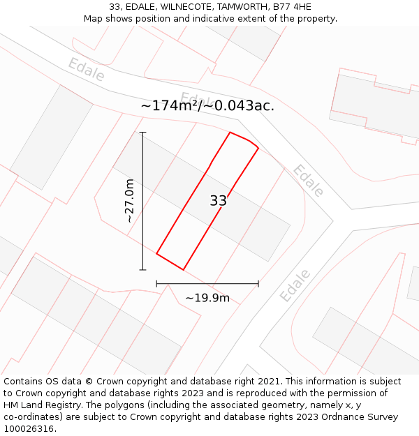 33, EDALE, WILNECOTE, TAMWORTH, B77 4HE: Plot and title map