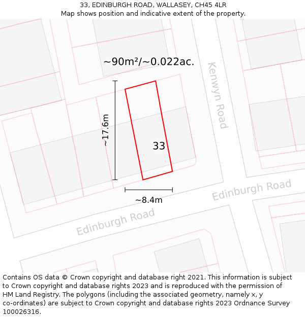 33, EDINBURGH ROAD, WALLASEY, CH45 4LR: Plot and title map