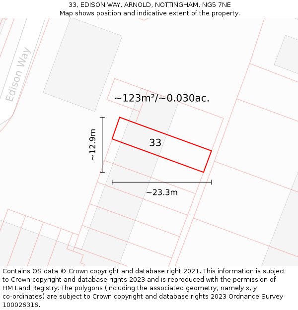 33, EDISON WAY, ARNOLD, NOTTINGHAM, NG5 7NE: Plot and title map