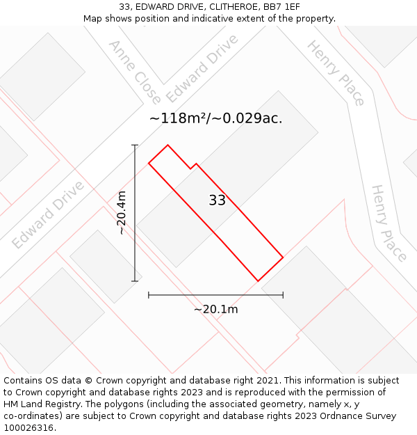 33, EDWARD DRIVE, CLITHEROE, BB7 1EF: Plot and title map