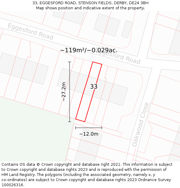 33, EGGESFORD ROAD, STENSON FIELDS, DERBY, DE24 3BH: Plot and title map