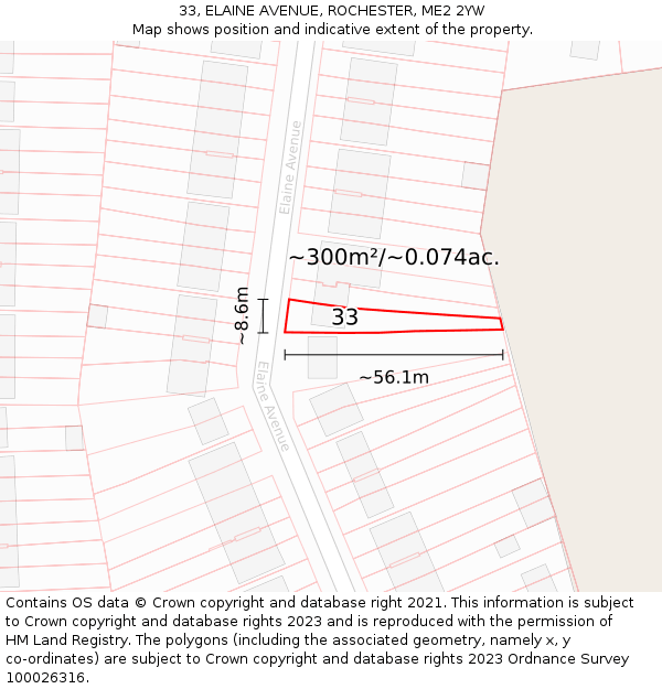 33, ELAINE AVENUE, ROCHESTER, ME2 2YW: Plot and title map
