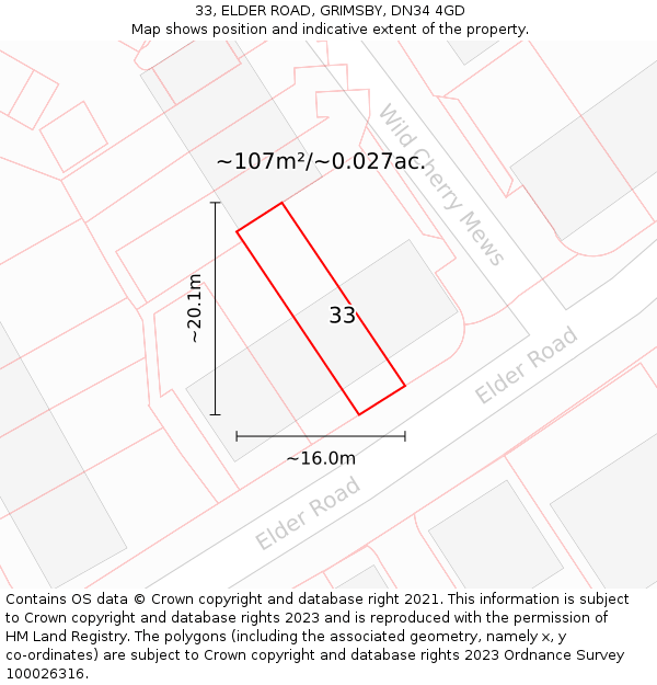33, ELDER ROAD, GRIMSBY, DN34 4GD: Plot and title map