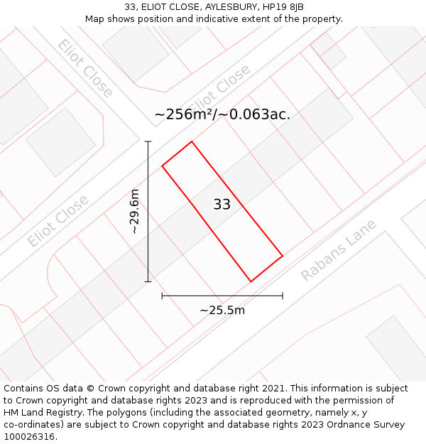 33, ELIOT CLOSE, AYLESBURY, HP19 8JB: Plot and title map