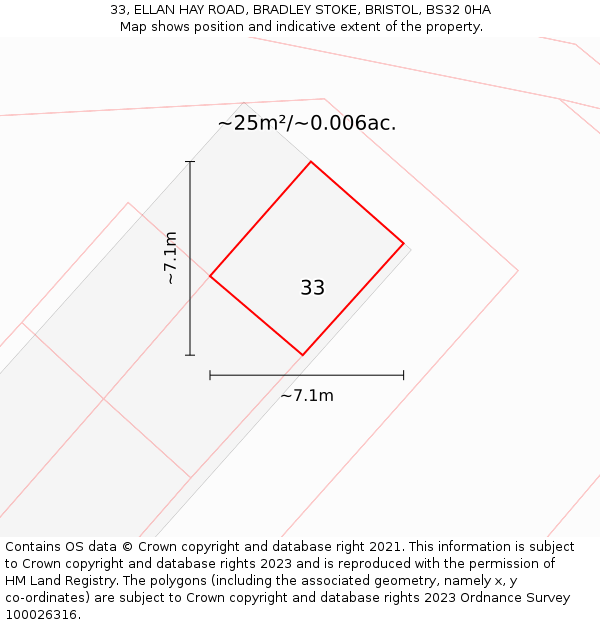 33, ELLAN HAY ROAD, BRADLEY STOKE, BRISTOL, BS32 0HA: Plot and title map