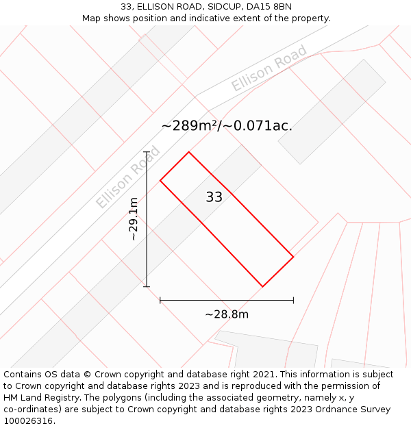 33, ELLISON ROAD, SIDCUP, DA15 8BN: Plot and title map