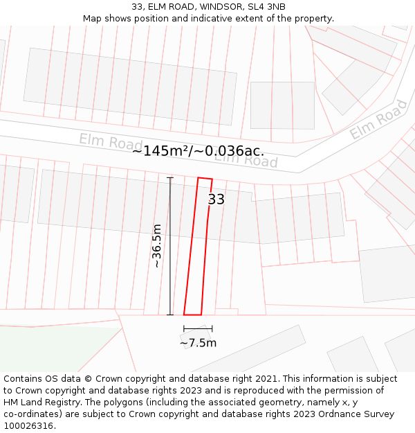 33, ELM ROAD, WINDSOR, SL4 3NB: Plot and title map
