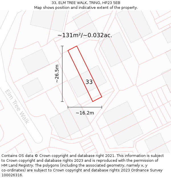 33, ELM TREE WALK, TRING, HP23 5EB: Plot and title map
