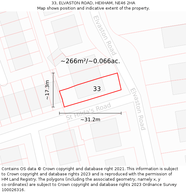 33, ELVASTON ROAD, HEXHAM, NE46 2HA: Plot and title map