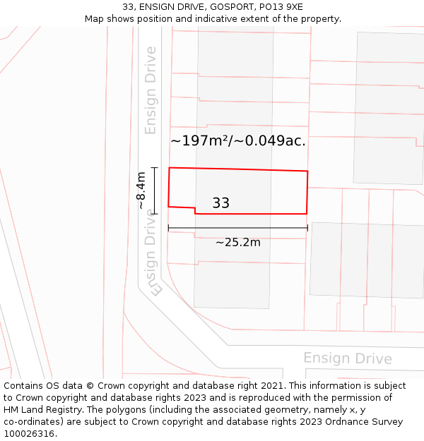 33, ENSIGN DRIVE, GOSPORT, PO13 9XE: Plot and title map