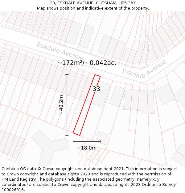 33, ESKDALE AVENUE, CHESHAM, HP5 3AX: Plot and title map