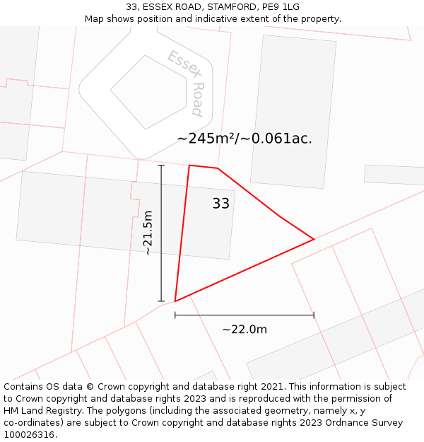 33, ESSEX ROAD, STAMFORD, PE9 1LG: Plot and title map