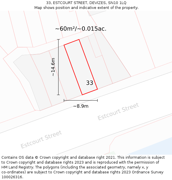 33, ESTCOURT STREET, DEVIZES, SN10 1LQ: Plot and title map