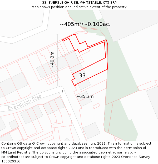 33, EVERSLEIGH RISE, WHITSTABLE, CT5 3RP: Plot and title map