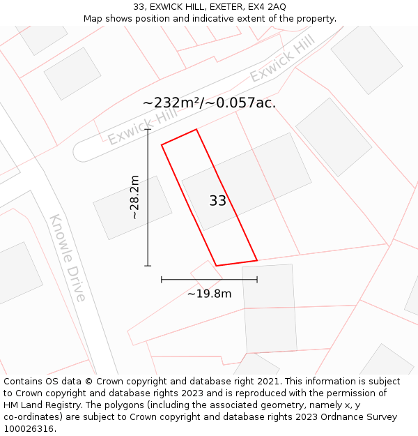 33, EXWICK HILL, EXETER, EX4 2AQ: Plot and title map