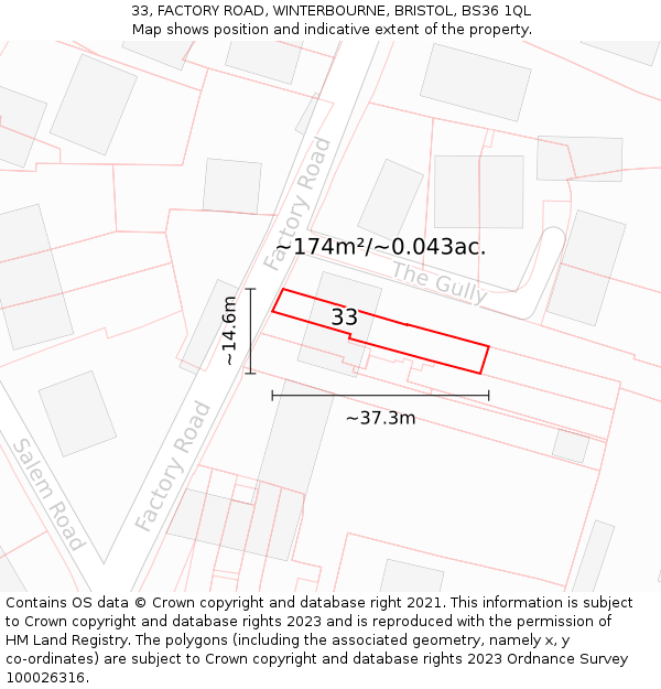 33, FACTORY ROAD, WINTERBOURNE, BRISTOL, BS36 1QL: Plot and title map