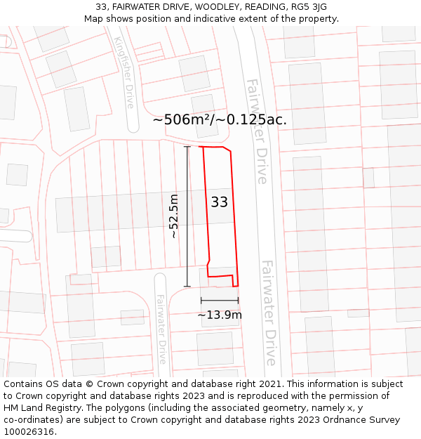 33, FAIRWATER DRIVE, WOODLEY, READING, RG5 3JG: Plot and title map