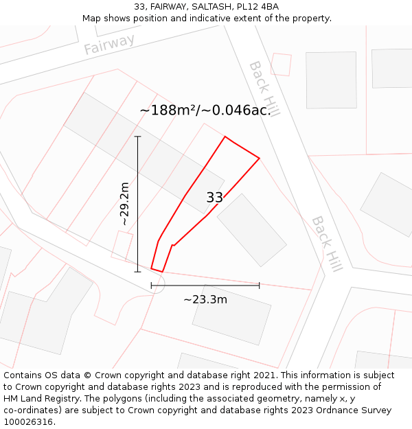33, FAIRWAY, SALTASH, PL12 4BA: Plot and title map