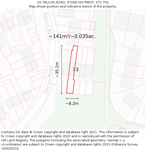 33, FALCON ROAD, STOKE-ON-TRENT, ST3 7FQ: Plot and title map