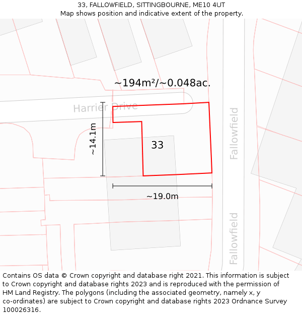 33, FALLOWFIELD, SITTINGBOURNE, ME10 4UT: Plot and title map
