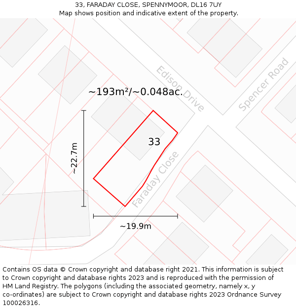 33, FARADAY CLOSE, SPENNYMOOR, DL16 7UY: Plot and title map