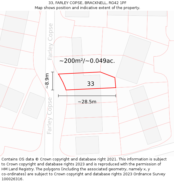 33, FARLEY COPSE, BRACKNELL, RG42 1PF: Plot and title map